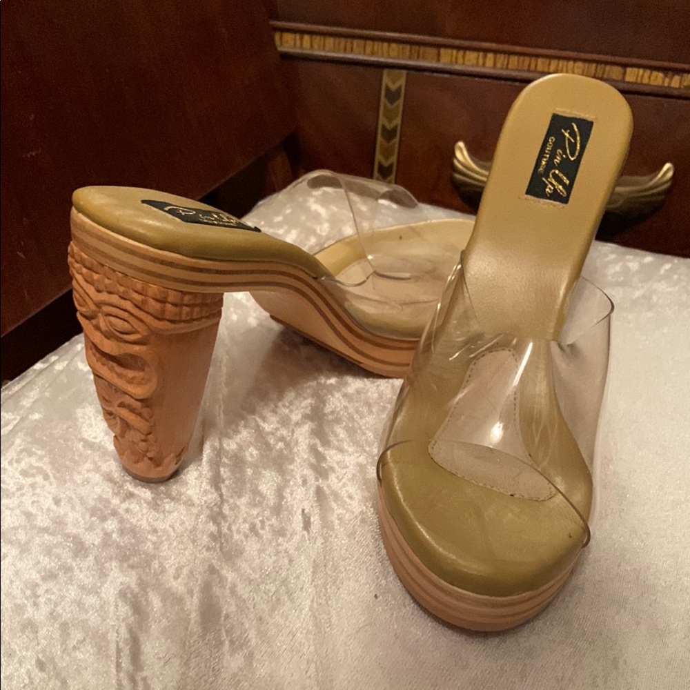 Tiki Pinup Couture Clear and Tan Women's Heels